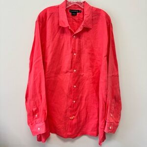 Island Company Mens 100% Linen Long Sleeve Button Up Shirt Coral, Peach Size XXL